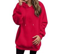 Generisch Penser Sweat à capuche décontracté pour femme avec manches raglan unies, sweat en polaire confortable, veste à capuche légère et chaude pour le quotidien Pull en laine pour femme, rouge, S