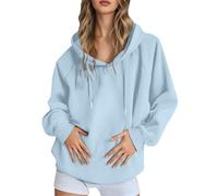 Generisch Penser Sweat à capuche décontracté pour femme avec manches raglan unies, sweat en polaire confortable, veste à capuche légère et chaude pour le quotidien Pull en laine pour femme, bleu clair