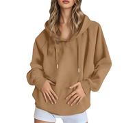 Generisch Penser Sweat à capuche décontracté pour femme avec manches raglan unies, sweat en polaire confortable, veste à capuche légère et chaude pour le quotidien Pull en laine pour femme, kaki, XXL
