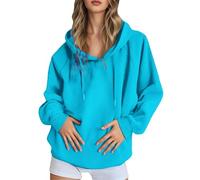 Generisch Penser Sweat à capuche décontracté pour femme avec manches raglan unies, sweat en polaire confortable, veste à capuche légère et chaude pour le quotidien Pull en laine pour femme, bleu ciel