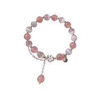 Generisch Perlen Lederarmband Handmade Beaded Bracelet with Blue And Clear Star Charms Peach Strawberry Transfer Peach Fringe Bracelet Armbanduhr Weltall, Einheitsgröße, Plastique, Pas de gemme