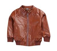 Generisch Petit manteau léger à manches longues en cuir synthétique avec fermeture éclair pour les découvertes actives au quotidien, marron, 2-3 ans