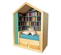 Generisch Petite bibliothèque avec mini livres - Bibliothèque de stress - Librairie anxiété - Soulage le stress - Contient 200 livres et 2 coussins - Décoration miniature en bois - Jouet éducatif
