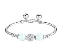 Generisch Plaqué De Pour Anneaux Silver Plated Jade Bracelet Rotating Beads Jade Open Bracelet Bracelet 8 Aimanté Bracelet Anneaux (Silver, One Size)