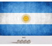 Generisch Plaque en tôle bombée avec 4 aimants Argentine Motif Drapeau rétro 20 x 30 cm