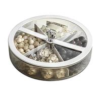 Generisch Plateau de service pour collations avec couvercle - Boîte à bonbons à 4 compartiments - Récipient rond - Pour biscuits, noix, chips, maison, pique-nique, bureau, réunions de famille