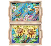 Generisch Plateau en bois de peinture diamant DIY - Plateau de service avec poignées - Peinture diamant Crystal Art - Rectangulaire - Plateau de cuisine - Cadeau (01+03), Y00039#ky#xlcde