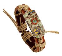 Generisch Plusieurs Breloques Cadeau Pour Homme Bracelet chanvre Bracelet en cuir de signe de paix de repassage de style Messages 8 Cadeau Mm Anneaux (Brown, One Size)