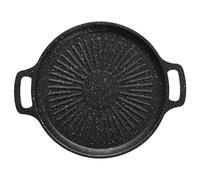 Generisch - Poêle à griller ronde en fonte pré-cuite pour rôtir | Poêle en fonte striée pour barbecue à gaz et au charbon de bois - Diamètre intérieur 30 cm, longueur totale avec poignée 36,5 cm