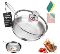 Generisch Poêle en titane non revêtue, de qualité supérieure Titanium Pro - 20/24/26/28/30 cm - Poêle à frire en titane non revêtue - Poêle multifonction adaptée à l'induction - Avec couvercle - 20 cm