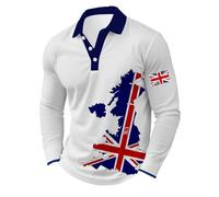 Generisch Polo à imprimé drapeau du Royaume-Uni pour homme - Haut d'affaires décontracté à manches longues - Pour fête festive - Respirant et confortable