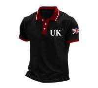 Generisch Polo à imprimé drapeau du Royaume-Uni pour homme - Haut d'affaires décontracté avec manches raglan - Boutonnière - Mode d'été pour homme, Noir , S