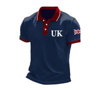 Generisch Polo à imprimé drapeau du Royaume-Uni pour homme - Haut d'affaires décontracté avec manches raglan - Boutonnière - Mode d'été pour homme, Marine, L