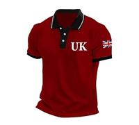 Generisch Polo à imprimé drapeau du Royaume-Uni pour homme - Haut d'affaires décontracté avec manches raglan - Boutonnière - Mode d'été pour homme, rouge, S