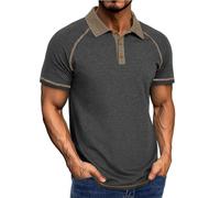 Generisch Polo à manches courtes en coton mélangé pour homme avec boutonnière 1/4 - Polo d'été - Col à revers, Polo gris foncé pour homme, XL
