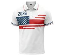 Generisch Polo à manches courtes pour homme avec imprimé drapeau de la Coupe du Monde 2026, blanc, fermeture à boutons, coupe sportive, tailles S à XXXL, Blanc AC., L