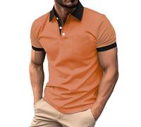 Generisch Polo à manches courtes pour homme - Couleur contrastée - Avec poche poitrine - Boutonnière - Été léger, Polo orange pour homme, XL