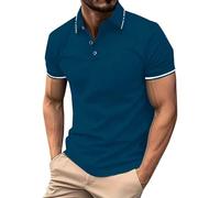 Generisch Polo à manches courtes pour homme - Couleur unie - Avec boutonnière - Pour l'été - Classique - Loisirs, Blau3 Polo pour homme, L