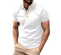 Generisch Polo à manches courtes pour homme - Couleur unie - Avec col et boutons - Pour le golf, le tennis et le travail, Polo blanc pour homme, XL