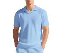 Generisch Polo à manches courtes pour homme - Motif gaufré - Col en V - Pour l'été - Loisirs - Bureau, Polo bleu clair pour homme, M