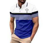 Generisch Polo à manches courtes pour homme - Rayures - Avec poche de poitrine croisée - Boutonnière - Polo d'été, Polo bleu pour homme, XXL