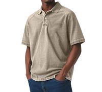 Generisch Polo à manches courtes pour homme - Style vintage - Avec boutonnière - Couleur unie - Style cowboy, Polo kaki pour homme, 5XL