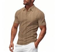 Generisch Polo à manches courtes pour homme - Texture - Avec boutonnière 1/4 - Polo 2025 - Col d'été - Chemise décontractée, Polo kaki pour homme, 3XL