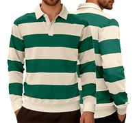 Generisch Polo à manches longues pour homme style rugby rayé - Pull en tricot rayé avec col | Haut classique pour un look sportif et élégant, XL