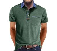 Generisch Polo de golf à manches courtes pour homme - Avec poche poitrine - Boutonnière - Haut 2025, Polo vert pour homme, 3XL