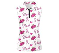 Generisch Polo de sensibilisation au cancer du sein - Débardeur sans manches avec motif ruban rose - T-shirt de golf sportif pour le soutien, Style_s01 Blanc, 3XL