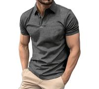 Generisch Polo d'été à manches courtes pour homme - Couleur unie - Avec col boutonné - Haut d'affaires 2025, Polo gris foncé pour homme, XL