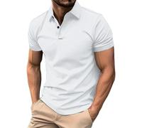 Generisch Polo d'été à manches courtes pour homme - Couleur unie - Avec col boutonné - Haut d'affaires 2025, Polo blanc pour homme, S