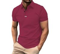 Generisch Polo d'été à manches courtes pour homme - Couleur unie - Avec col boutonné - Haut d'affaires 2025, Polo vin pour homme, XL