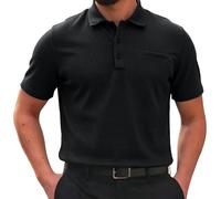 Generisch Polo en tricot pour homme - Cadeau de fête des pères - Décontracté - Texturé - T-shirt d'été à manches courtes - Respirant - Pour le golf - Pour les vacances et la plage, Noir , S