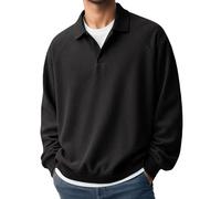 Generisch Polo en velours côtelé pour homme - Manches longues - Col boutonné - Avec boutonnière - Vintage - Avec poche de poitrine - Léger - Fonctionnel - Séchage rapide - Chemise de travail, Noir , M