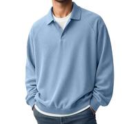 Generisch Polo en velours côtelé pour homme - Manches longues - Col boutonné - Avec boutonnière - Vintage - Avec poche de poitrine - Léger - Fonctionnel - Séchage rapide - Chemise de travail, bleu, M