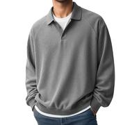 Generisch Polo en velours côtelé pour homme - Manches longues - Col boutonné - Avec boutonnière - Vintage - Avec poche de poitrine - Léger - Fonctionnel - Séchage rapide - Chemise de travail, gris