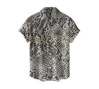 Generisch Polo léopard pour homme à manches courtes imprimé graphique serpent imprimé graphique T-shirt d'été Hawaïen Beach Chemises Nouveau imprimé lâche Hauts à manches courtes, argenté, XXL