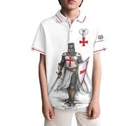 Generisch Polo pour garçon avec graphique impressionnant des chevaliers templiers - Polo pour enfant au design historique - Haut solide pour les petits fans du Moyen Âge