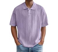 Generisch Polo pour homme à manches courtes en tricot avec boutonnière - Couleur unie - Pour l'été - Coupe ample, Polo violet pour homme, 4XL