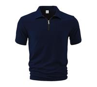 Generisch Polo pour homme à manches courtes en tricot avec fermeture éclair - Couleur unie - Vêtement d'été, Polo marin pour homme, M
