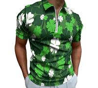 Generisch Polo pour homme avec motif St Patricks Day avec impression numérique 3D, fermeture éclair, design pour les loisirs décontractés, Vert armée., M