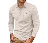 Generisch Polo pour homme - Pull à manches longues avec col polo et boutons - Pull d'hiver uni en maille gaufrée - Pull basique, kaki, L