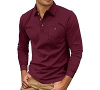 Generisch Polo pour homme - Pull à manches longues avec col polo et boutons - Pull d'hiver uni en maille gaufrée - Pull basique, Bordeaux, L