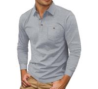 Generisch Polo pour homme - Pull à manches longues avec col polo et boutons - Pull d'hiver uni en maille gaufrée - Pull basique, gris, M