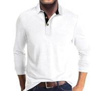Generisch Polo T-shirts pour hommes à manches longues couleur unie polo avec col boutonné chemises mode Henley hauts sweatshirts, Polo blanc pour homme, 4XL