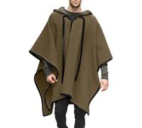 Generisch Poncho à capuche pour homme - Manteau en laine Clint Eastwood - Cape avec capuche - Vêtement médiéval - Cape unisexe - Streetwear vintage - Écharpe gothique viking, kaki, XL