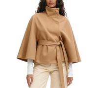 Generisch Poncho pour femme avec manches chauve-souris, caban en laine avec col montant et ceinture, veste cape, caban court avec ceinture pour l'automne et l'hiver, kaki, S