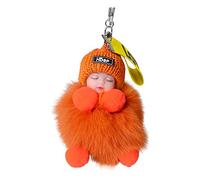 Generisch Porte-clés avec nom perles assorties pompon poussette bébé ou pendentif porte-clés sacs à main pour bébé avec porte-clés en fourrure endormie, d, taille unique