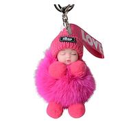 Generisch Porte-clés avec nom perles assorties pompon poussette bébé ou pendentif porte-clés sacs à main pour bébé avec porte-clés en fourrure endormie, g, taille unique